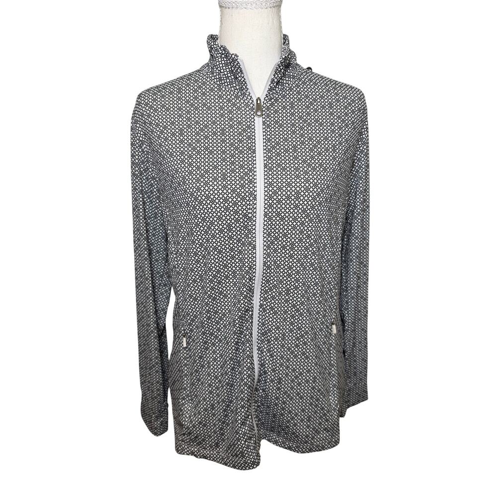 DAKS Black White Geometric Full Zip Mock Neck Jacket